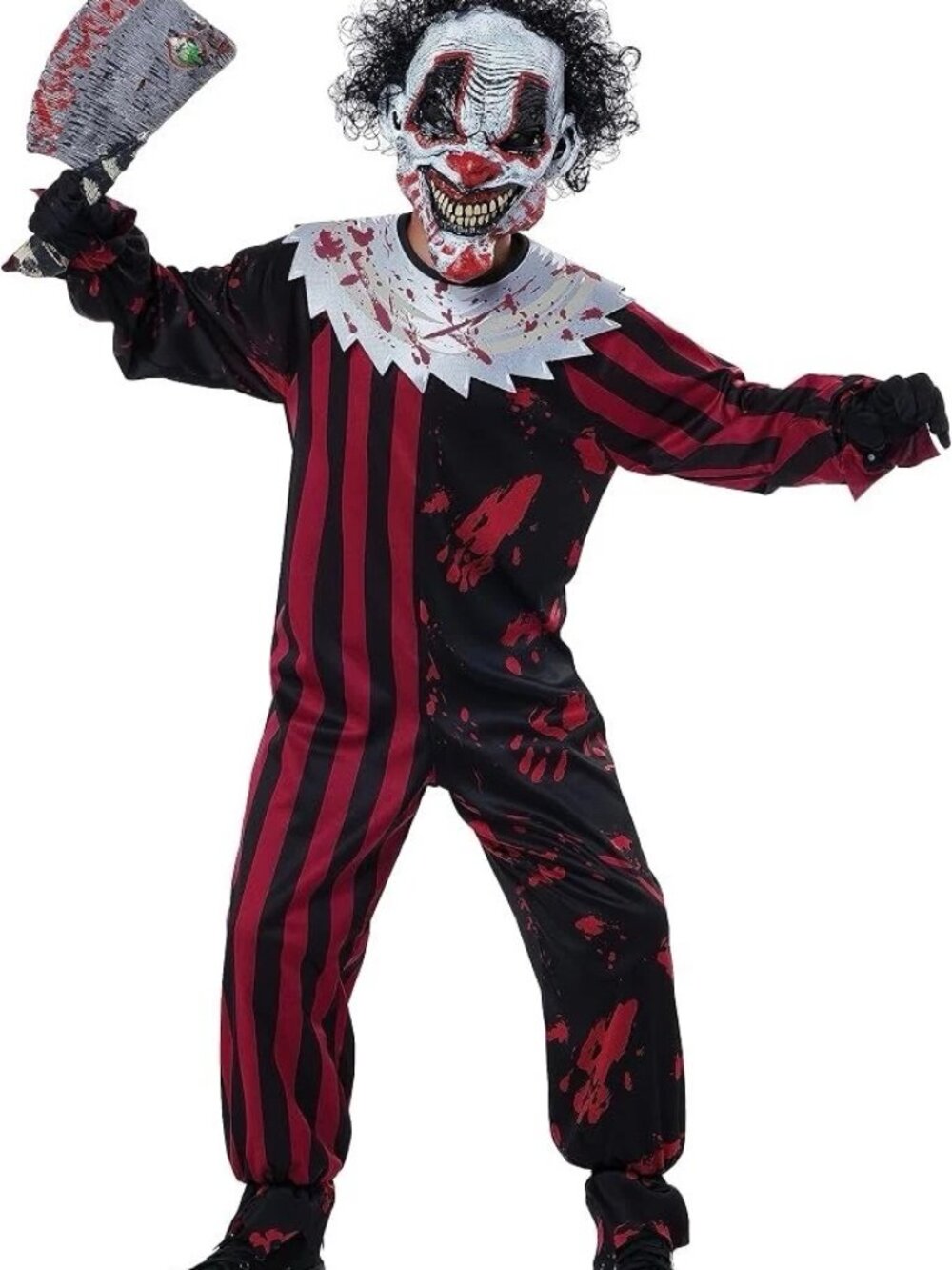 Halloween Evil Jester Clown Unisex Black Jumpsuit Costume Child Large